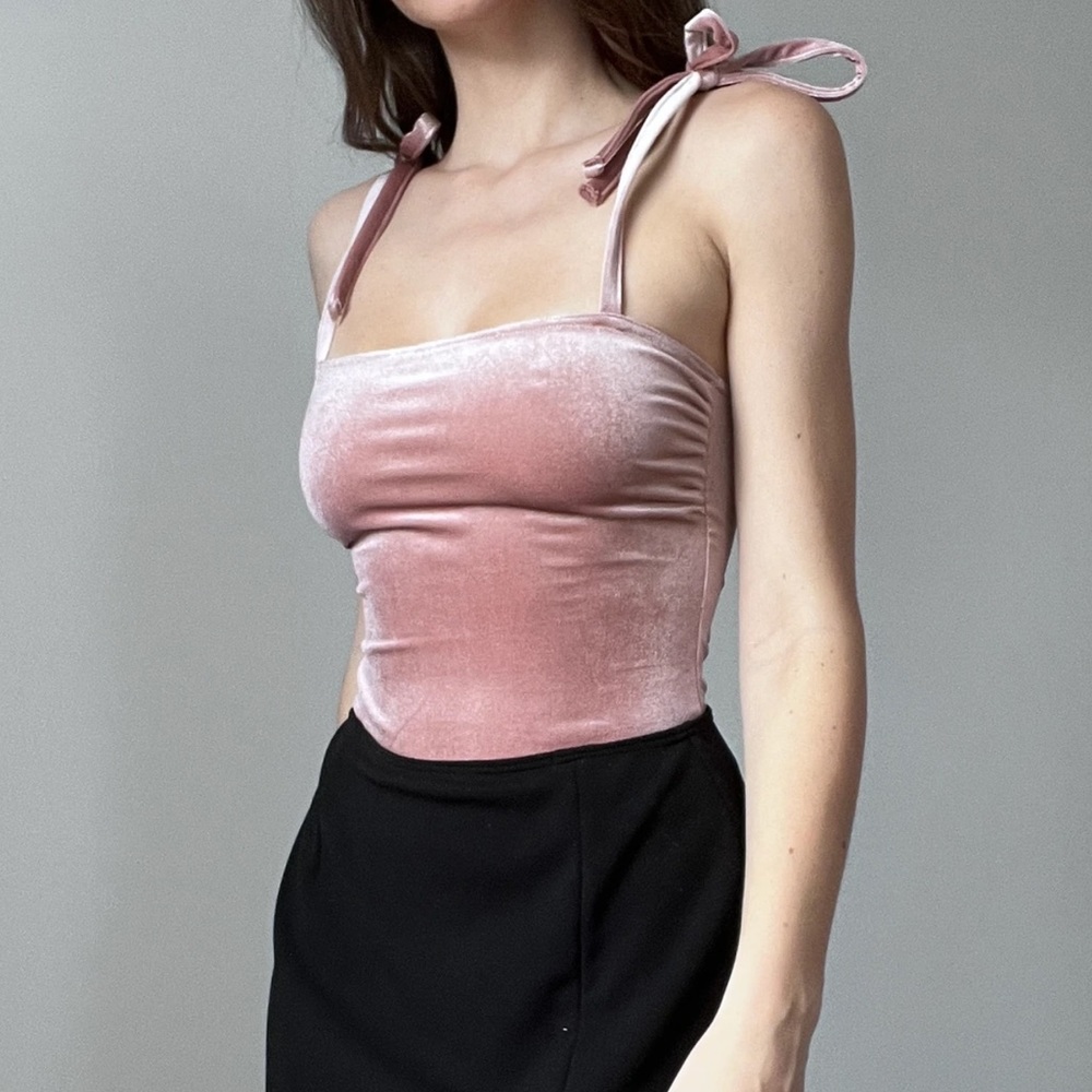 AYM Esther Pink Velvet Tie Top
